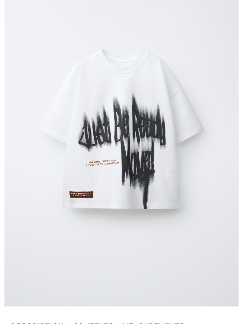Zara White Tee with Black Graffiti Script and Brown Patch